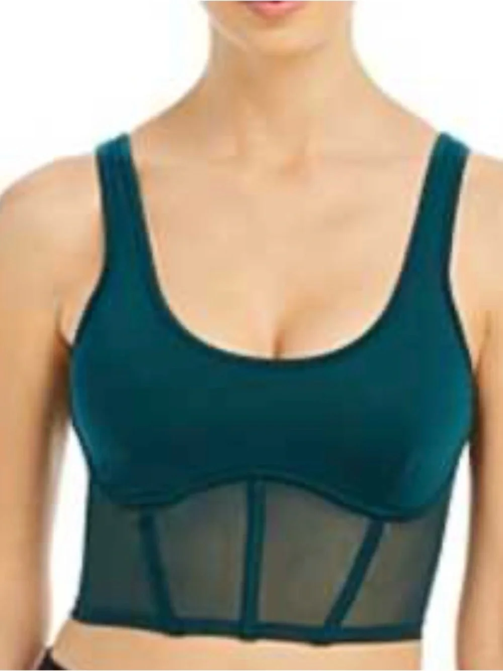 ALO Yoga Deep Teal Mesh-Panel Sports Bra